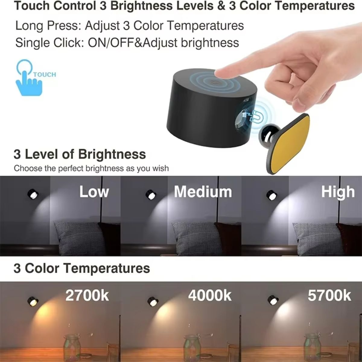 360° Rotatable Wireless LED Reading Lamp
